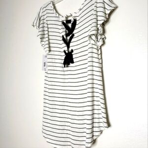 A.N.A. Ivory Cream Black Striped Lace Ties Back Top Tunic Comfy Blouse Summer